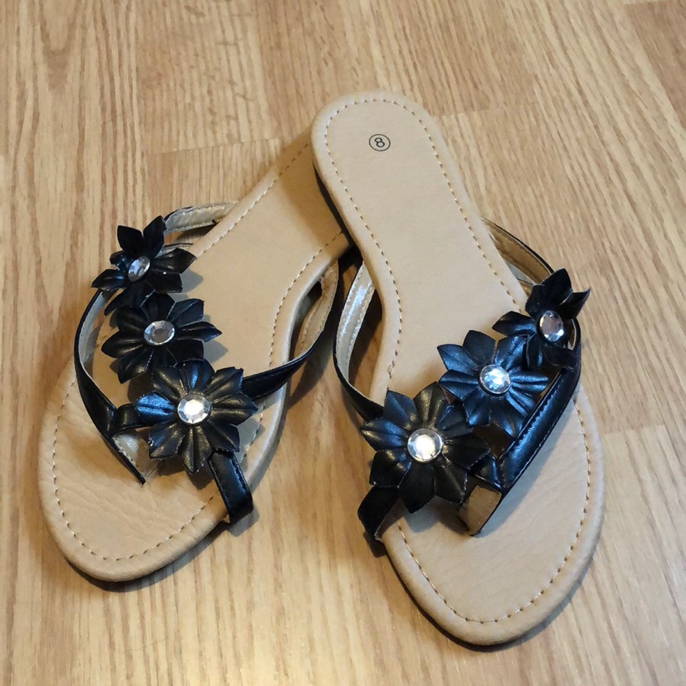 Black floral design sandals